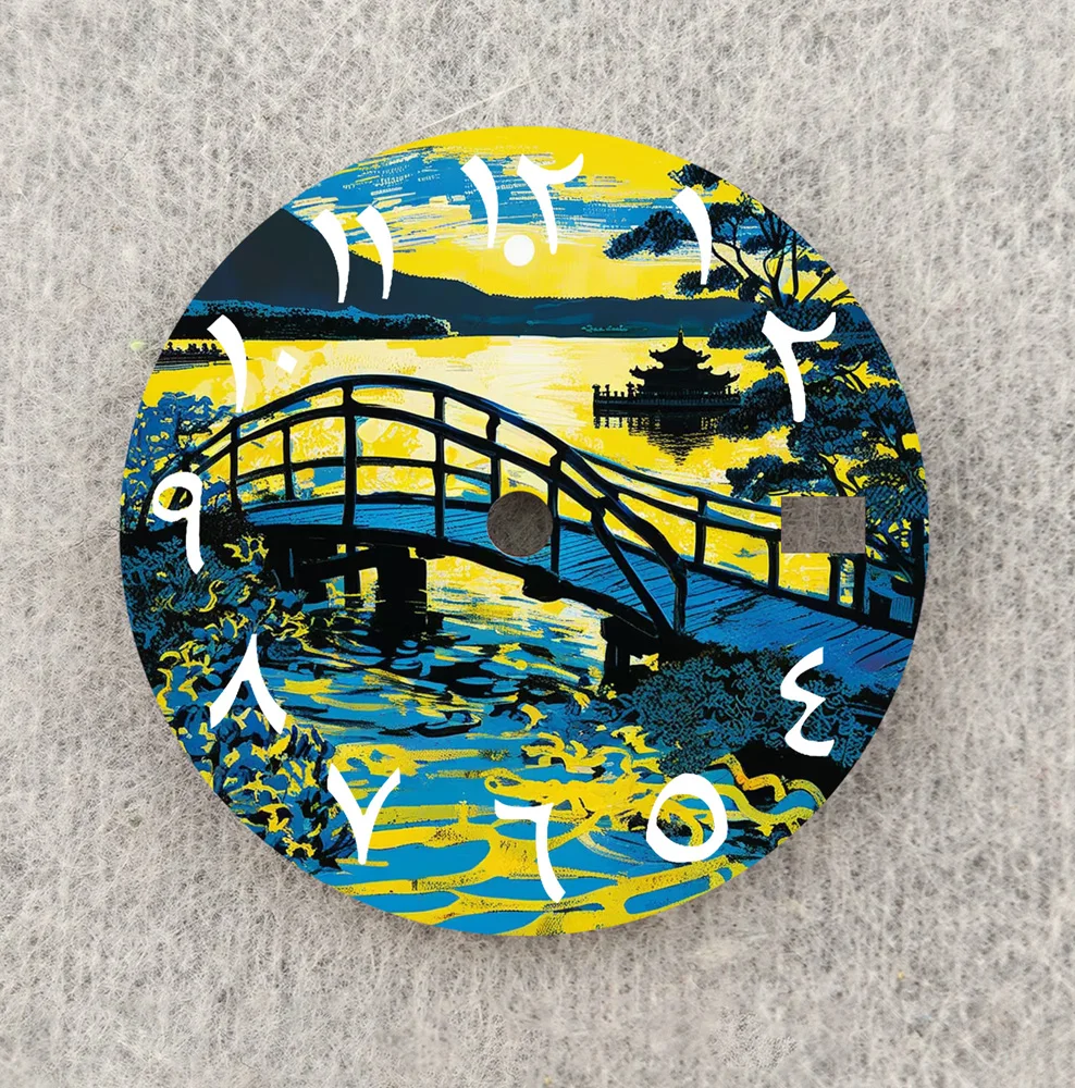 Nh35 dial pôr do sol torre antiga dial 28.5mm algarismos árabes dial caber nh35/36 movimento relógio peças acessórios de substituição