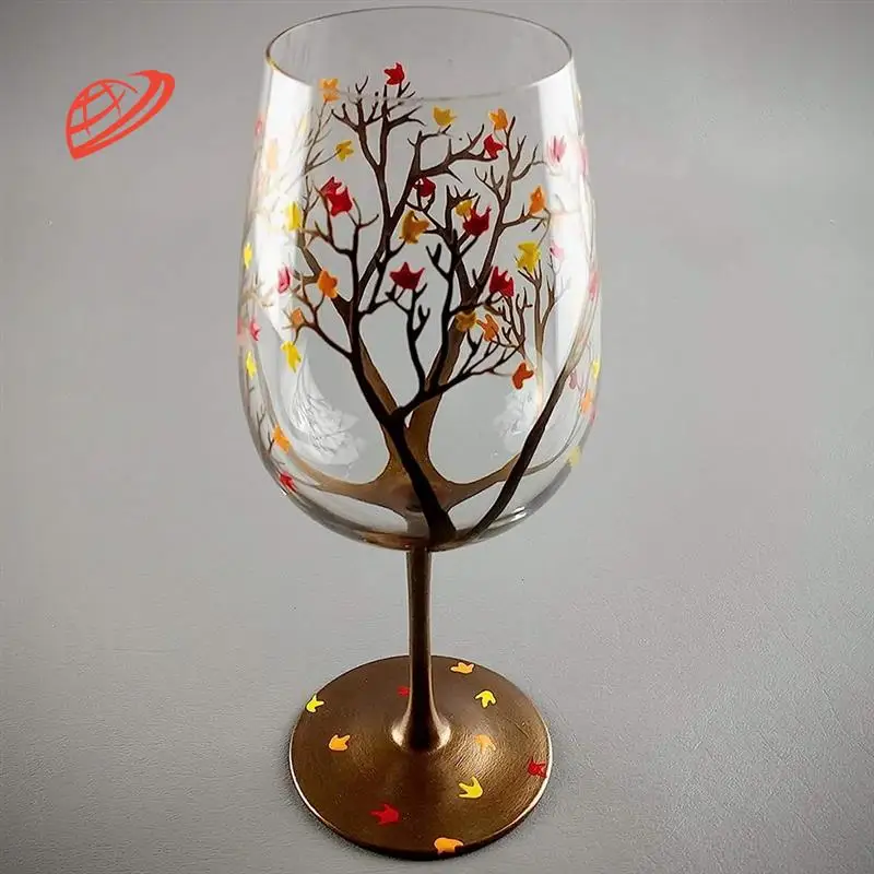 A25F-Карка для вина «Осеннее дерево» — осенние цвета — листья красного, желтого, оранжевого цвета — ручная роспись — осенний лист