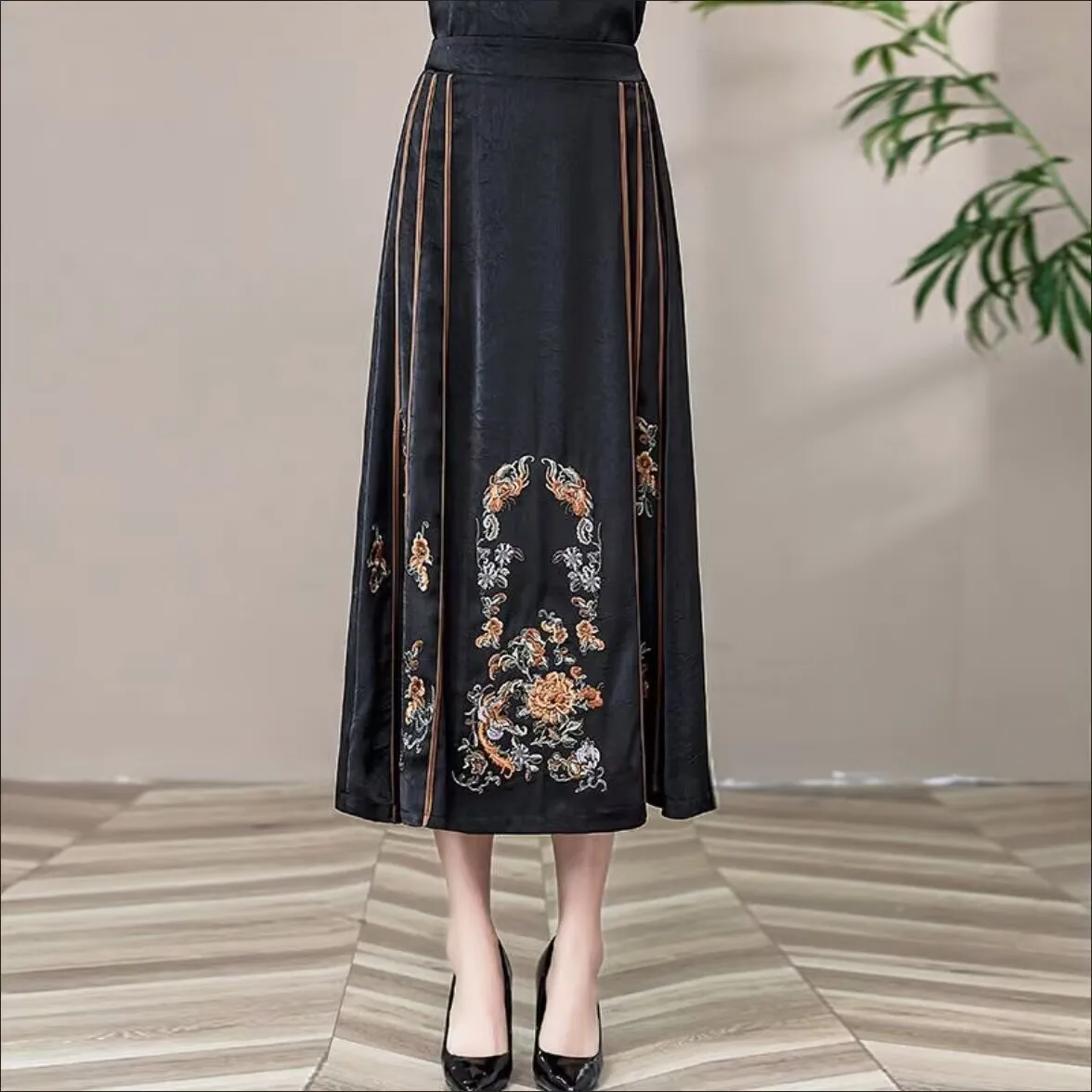 Summer Ladise Embroidery Horse Face Skirt Middle Aged Elderly Mothers High Waist Maxi Skirt Female Large Size 6XL Long Skirts