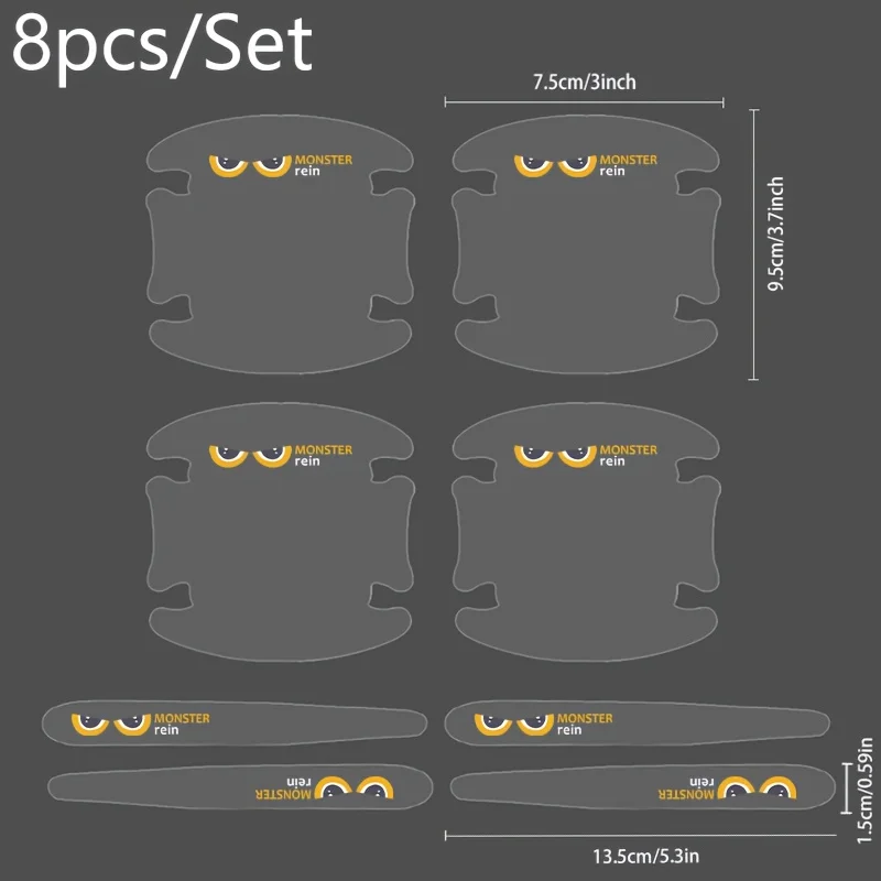 8Pcs/Set Monster Eyes Clear Door Cup & Handle Stickers, Waterproof Anti-Scratch PVC Car Decals