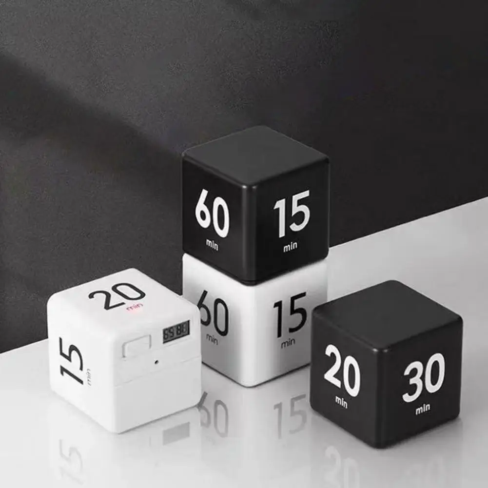 Rotating Pomodoro Timer 1-60 Minutes Preset LED Display Adjustable Volume Cube Timer Study Kitchen Sensor-Controlled Timer