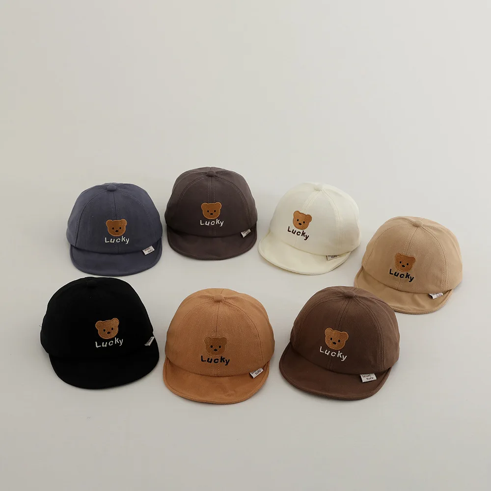 Summer Cute Soft Brim Cap for Boys Girls Cartoon Bear Hats Kids Baseball Caps UV Protection Outdoor Sunshade 2-5Y