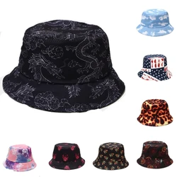 Tie dye Butterfly Dragon Leopard Bucket Hat Women Men Harajuku Cloud Cow Print Summer Panama Hip Hop Caps Bob Sun Fisherman Hat