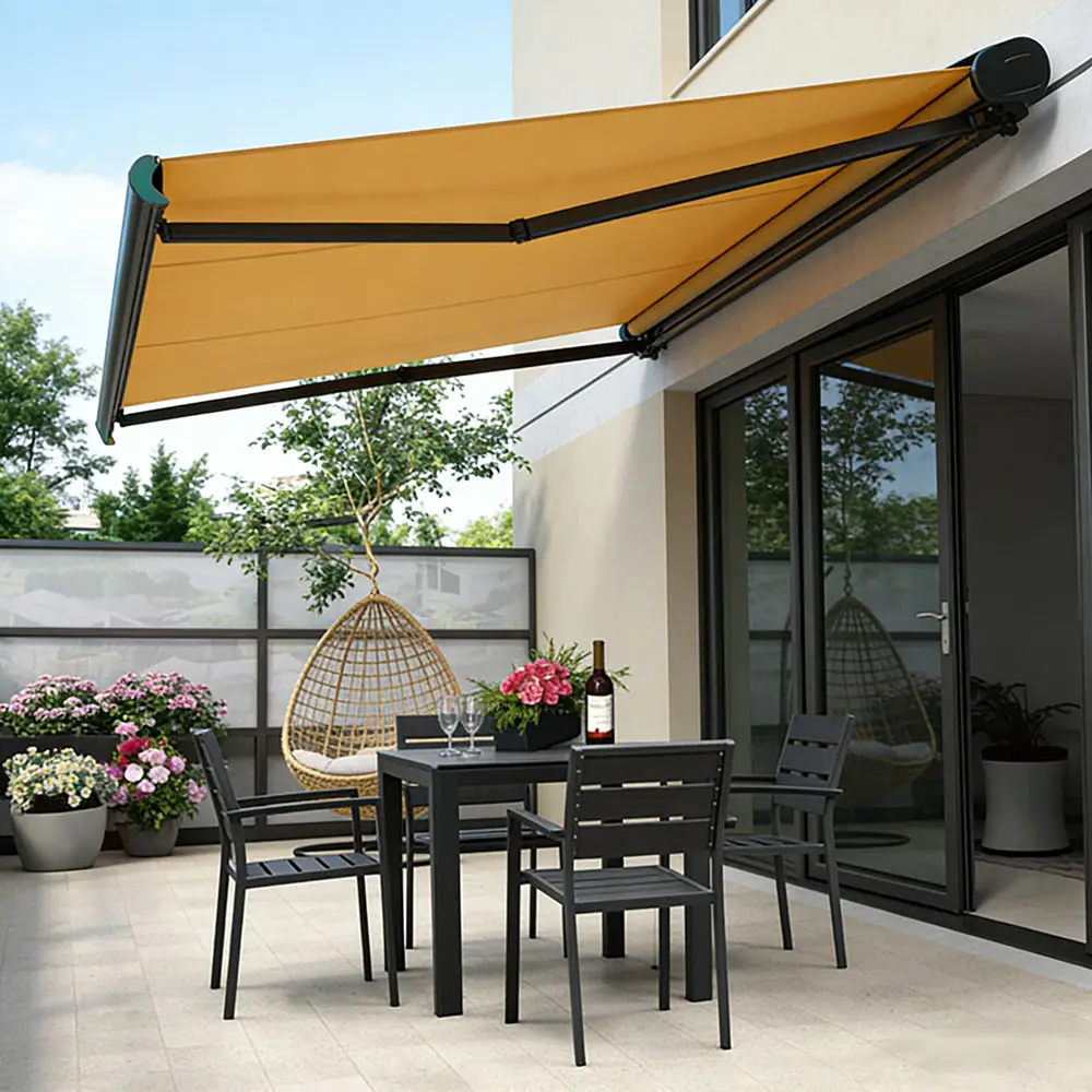 Install Against The Wall Acrylic Fabric Rainproof Sunshade High Quality Electric Canopy Corrosion Resistant Space Saving Awning
