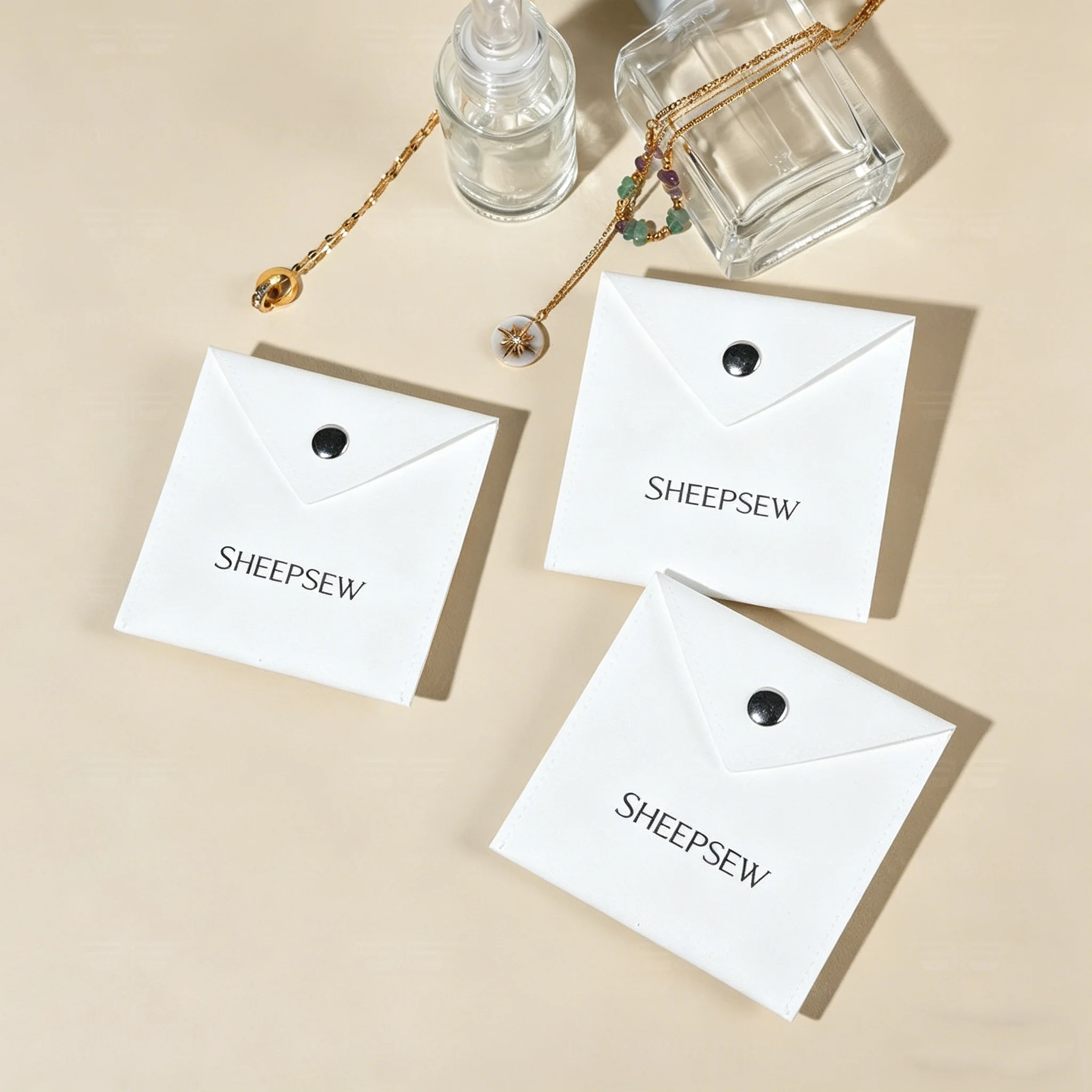 

Мешочек для украшений из микрофибры и хлопка SheepSew с индивидуальной печатью, подарочная упаковка для ожерелий, оптовая продажа, OEM