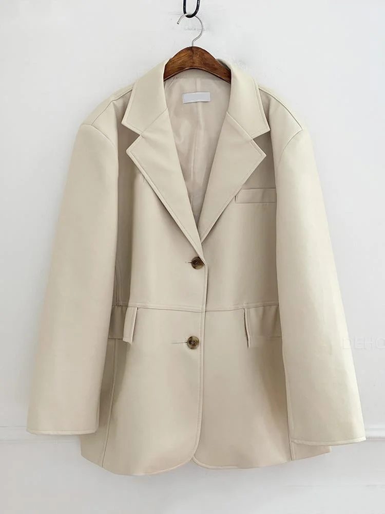 

Loose PU Leather Jacket Two-button Pocket Fashion Women Long Sleeve Jackets Coat 2023 Autumn New Tide Outwears Clothes Y918