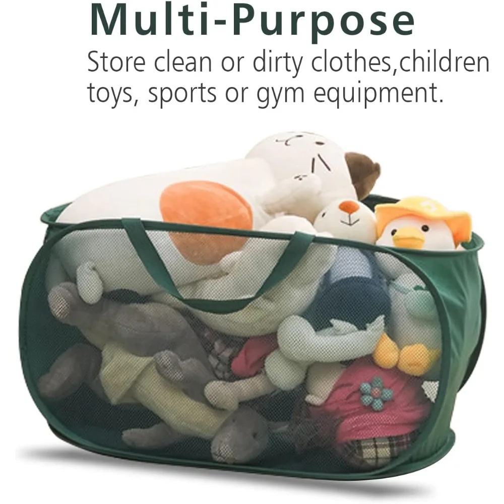 سلة غسيل منبثقة، سلال أفقية قابلة للطي مع مقابض وجيب جانبي، شبكة قوية قابلة للطي لغرفة الغسيل والحمام