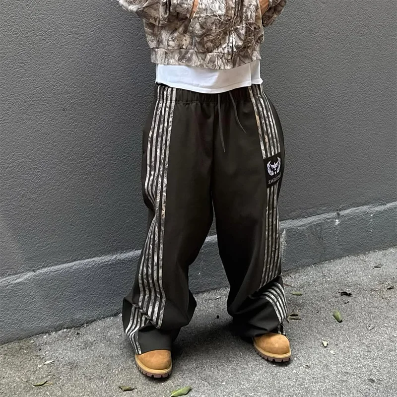 

Y2K Baggy Jogger Pants Camouflage stripes Pattern Logo Patch Design Loose Sweatpants Hip Hop Men Women Fashion Casual Streetwear
