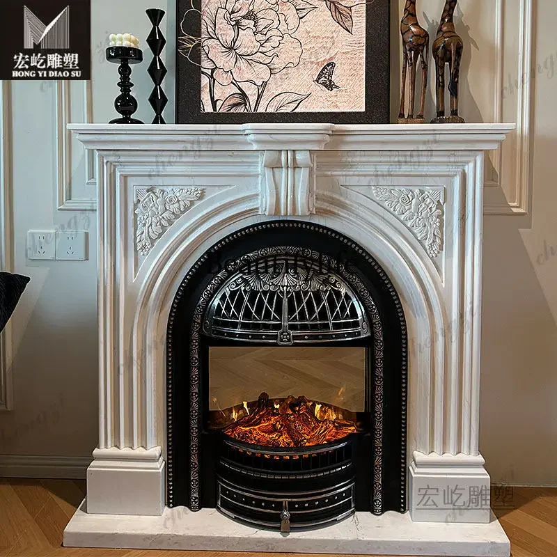 02A Natural marble French mantel marble stone carving indoor fireplace decoration cabinet customization