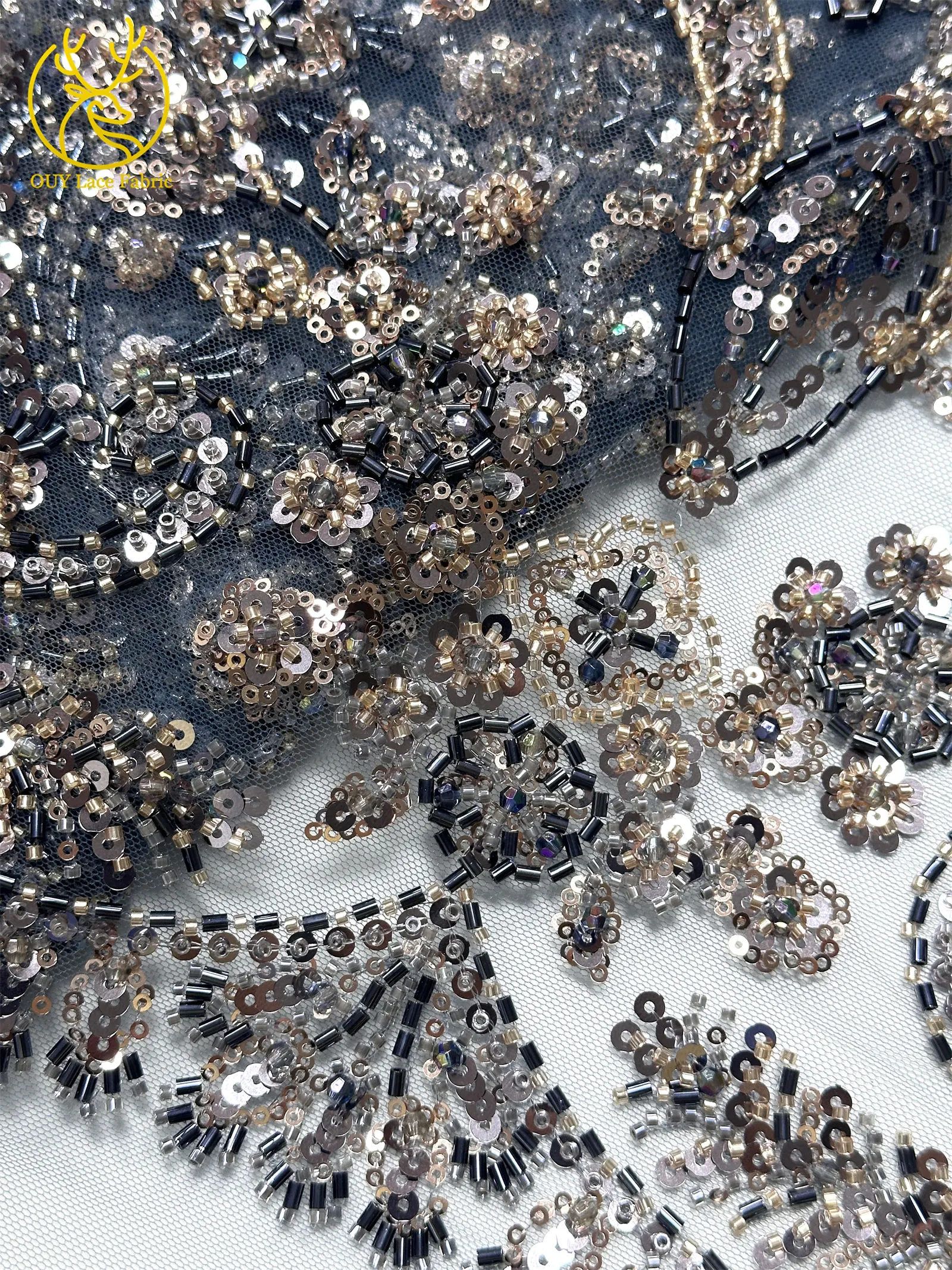 Pfirsichfarbener, hochwertiger, eleganter afrikanischer Brautkleidstoff mit Stickerei und Perlen, 2026 Nigerianische Pailletten-Spitze für Abendkleider und Hochzeitskleider zum Nähen – Detail 21