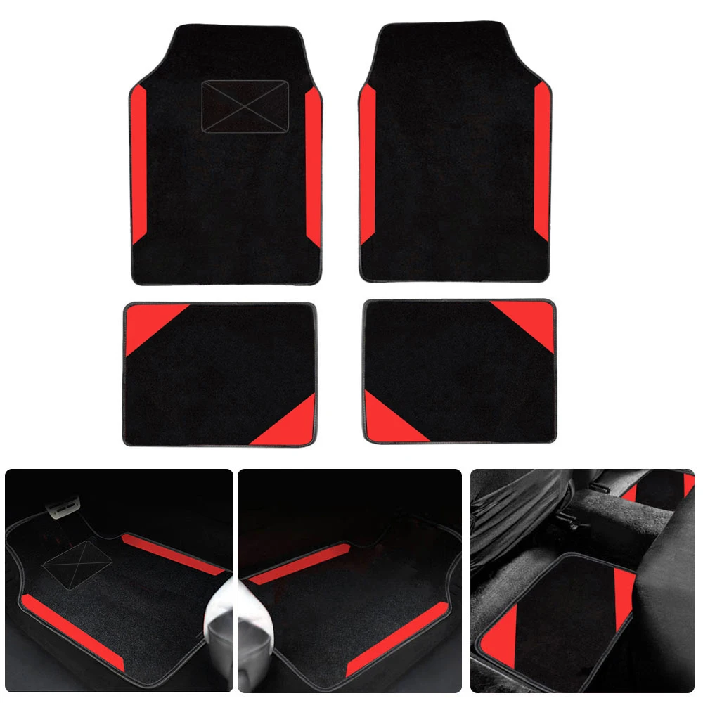 

4PC Full Set Carpet Floor Mats Universal Fit Mat For Car SUV Van & Trucks - Front & Rear Red