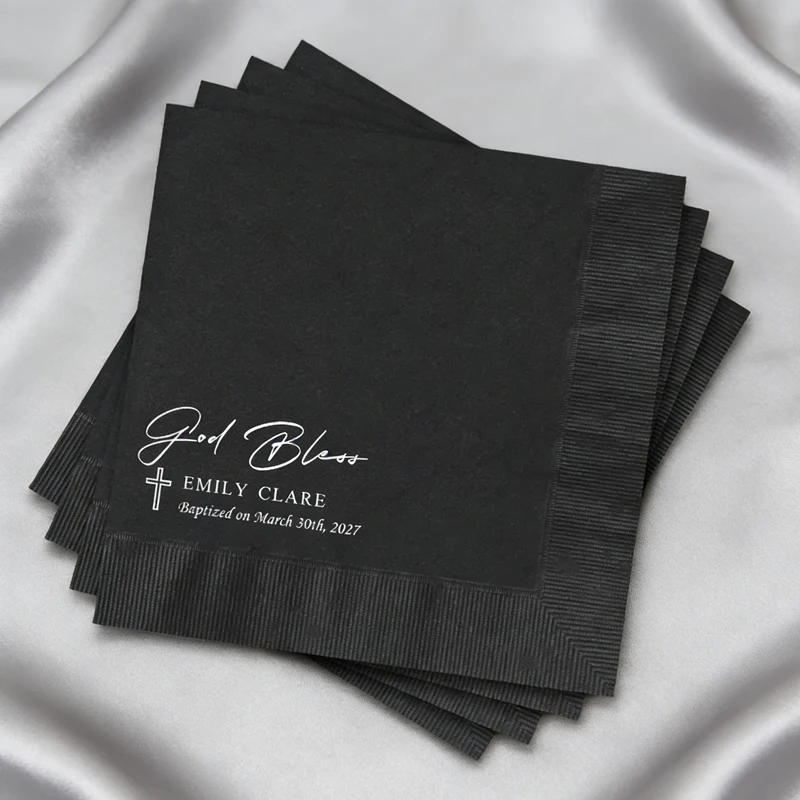

100PCS Personalized Paper Napkin, Communion Paper Napkins, Baptism Napkins, Custom Disposable Napkin with Gold Silver Foil Text