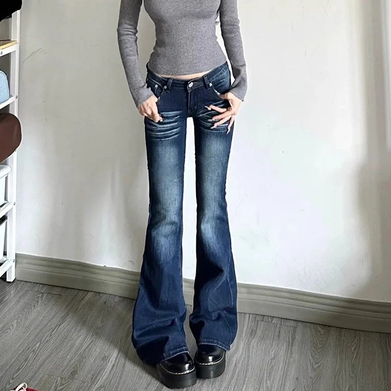 

Women Chic Low Waist Flared Jeans Lady Skinny Thin Bell Bottom Pants Girls Classic Fashion Hot Sale Baggy Denim Trousers
