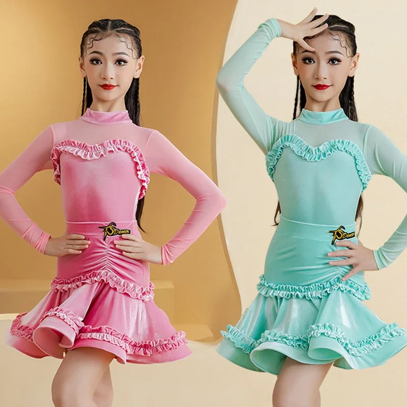 

2025 New Latin Dance Professional Dresses Children'S Samba Ballroom Dance Competition Costume Girls Performance Clothes SL10991