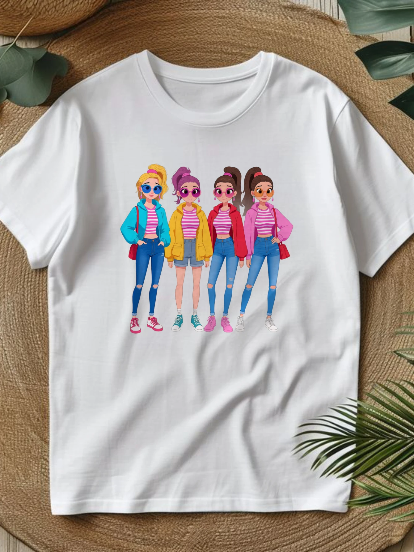 New Spring and Summer Fun Printed T-Shirts, Women's Casual Round-Neck Short-Sleeved Shirts, Four Stylish and Colorful Styles, Comfortable and Suitable for All Seasons, Local Delivery