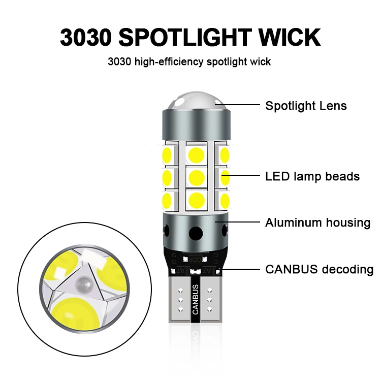 2pcs T10 W5W Super Bright 3030 27SMD LED Bulbs Car Parking Lights WY5W 168 Car Width Indicator Lamp License Plate Reading Light