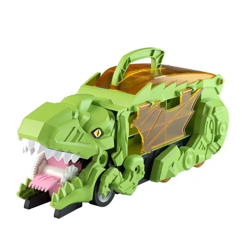 Tyrannosaurus Truck Toys Dinosaur Swallowing Track Deformation Storage Car with Alloy Racing Car Foldable Transport Car Toy Gift