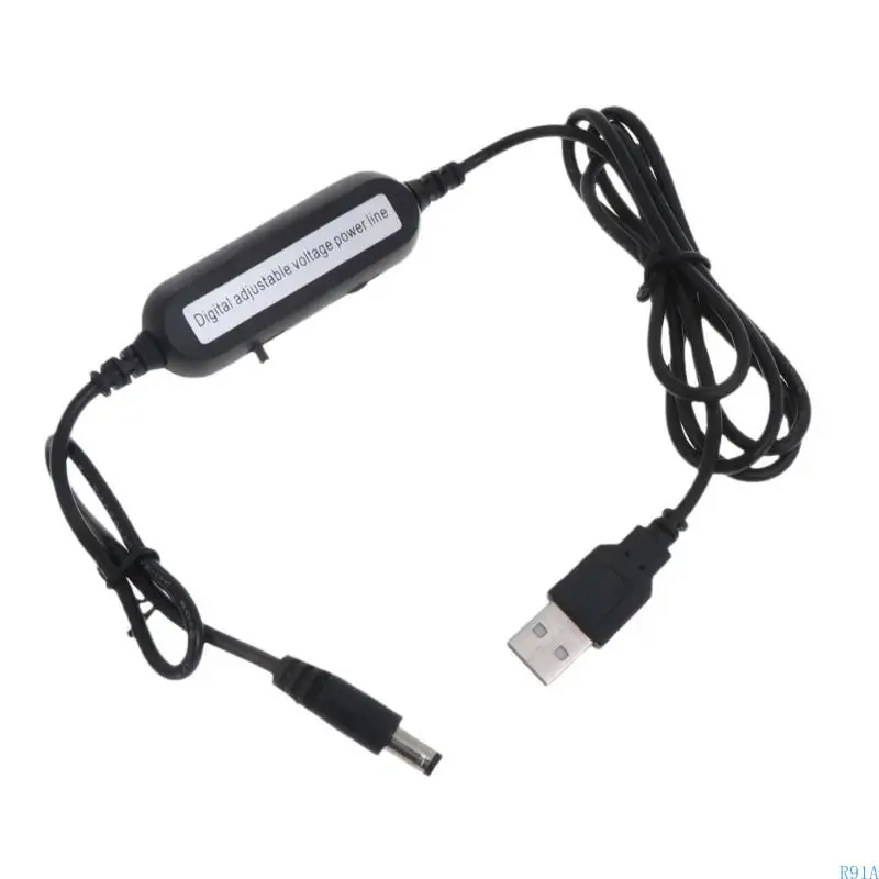 R91A 130 سم USB إلى 1.5 فولت 3V4.5V 6V 8V 12V 5.5x2.1mm كابل فولتية قابل للتعديل مع مقياس الفولت