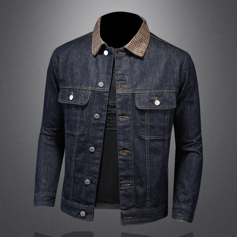 General Wash Denim Jacket Men's Spliced Collar Multiple Pockets Denim Jacket for Men Casual Business Streetwear Cowboy Clothes