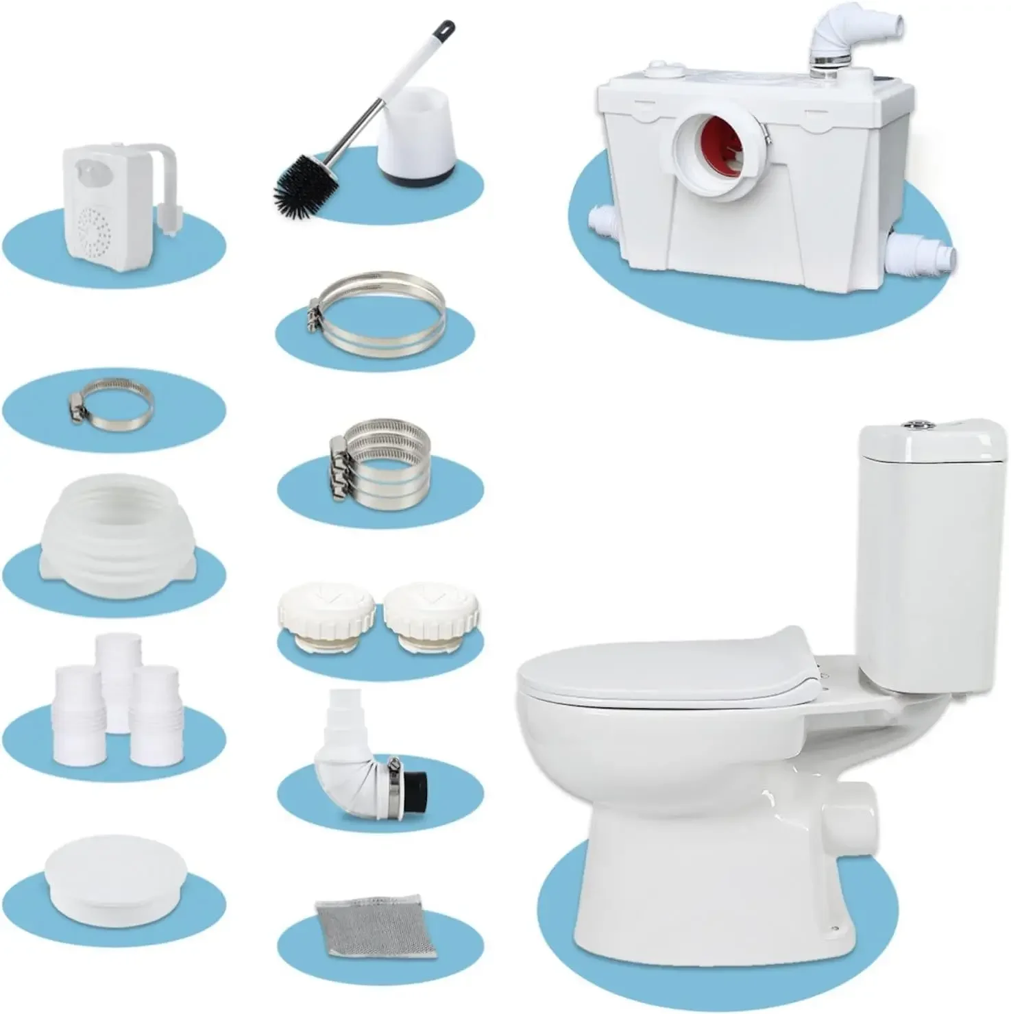 Toilet for Basement Toilet System Upflush Toilet With Powerful Quiet Macerator Pump with 4 Water Inltes for