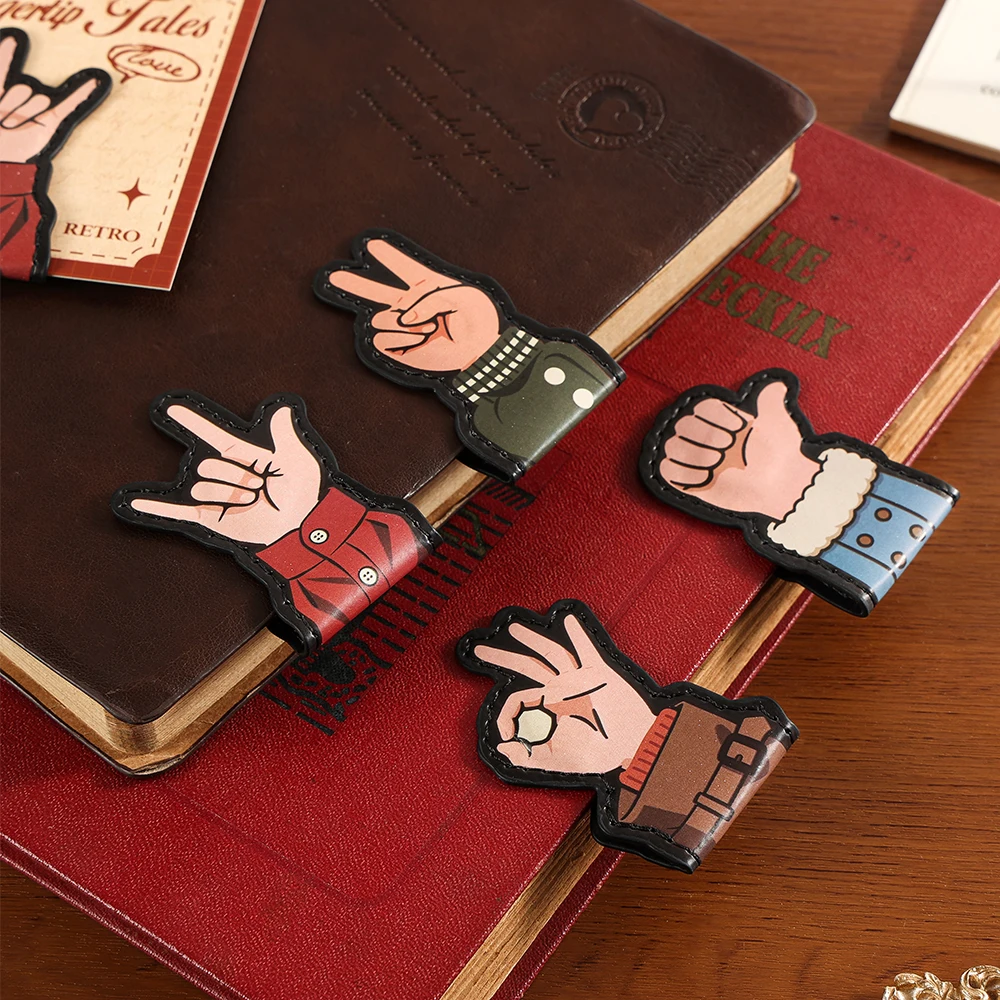 1 Pack Gesture Magnetic Bookmarks OK/Victory/Love Sign Leather Clips Decorative Reading Tool for Book Lovers & Readers