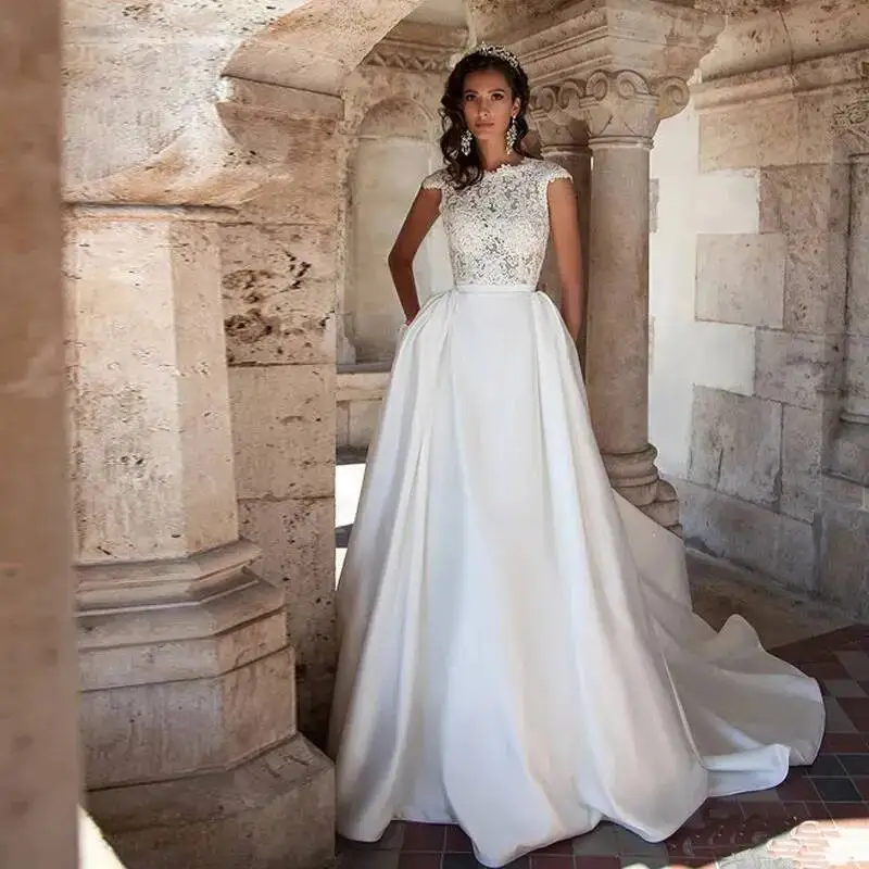 

Сексуальный свадебный топ с кружевной спинкой и рукавами Dre Cp Vetido Novia Plu Size Prince Bridal Dree Sweep Train Robe De Mariage YD