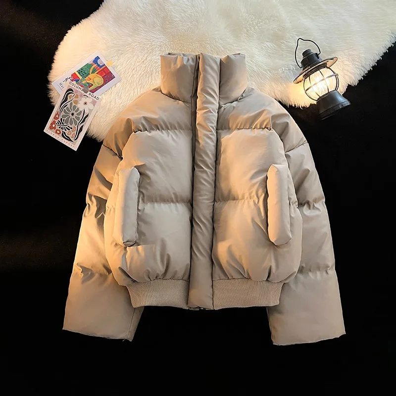 

Thiened Autumn Winter Jaet for Men Warm Stand Collar PU Leather Cotton Bread Sle Coat Stand Fit Casual Daily Wear