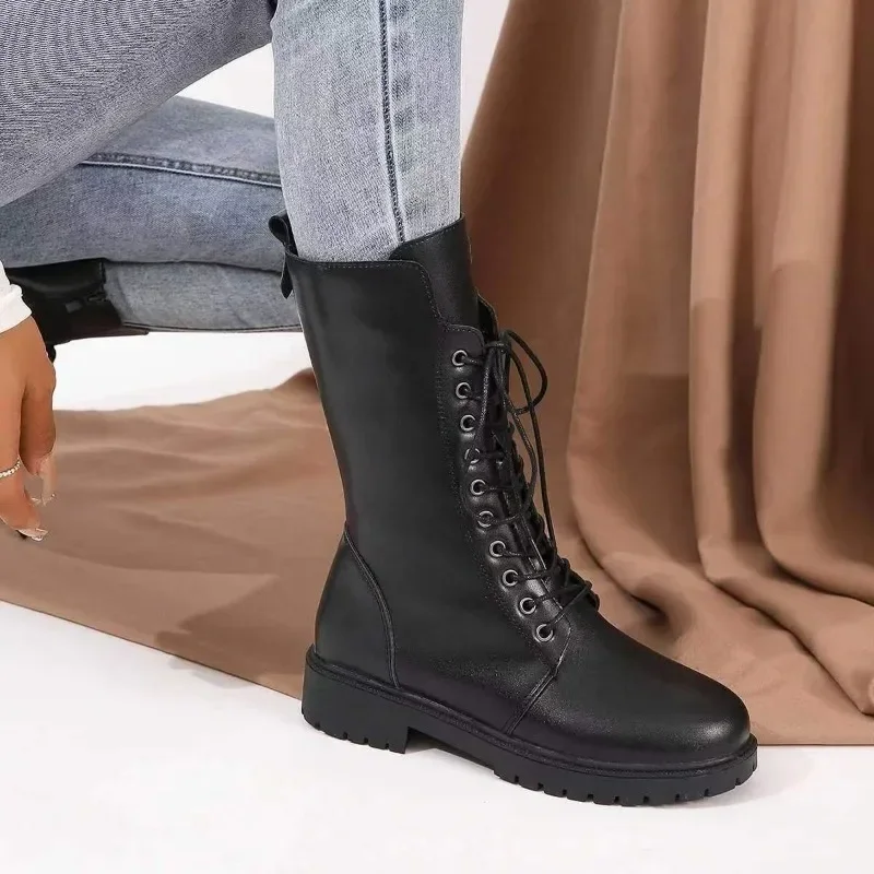 Damskie designerskie buty rycerskie jesienno-zimowa moda zasznurować boczny zamek błyskawiczny botki kobieta buty na platformie Bota De Vaqueiro — zdjęcie 3