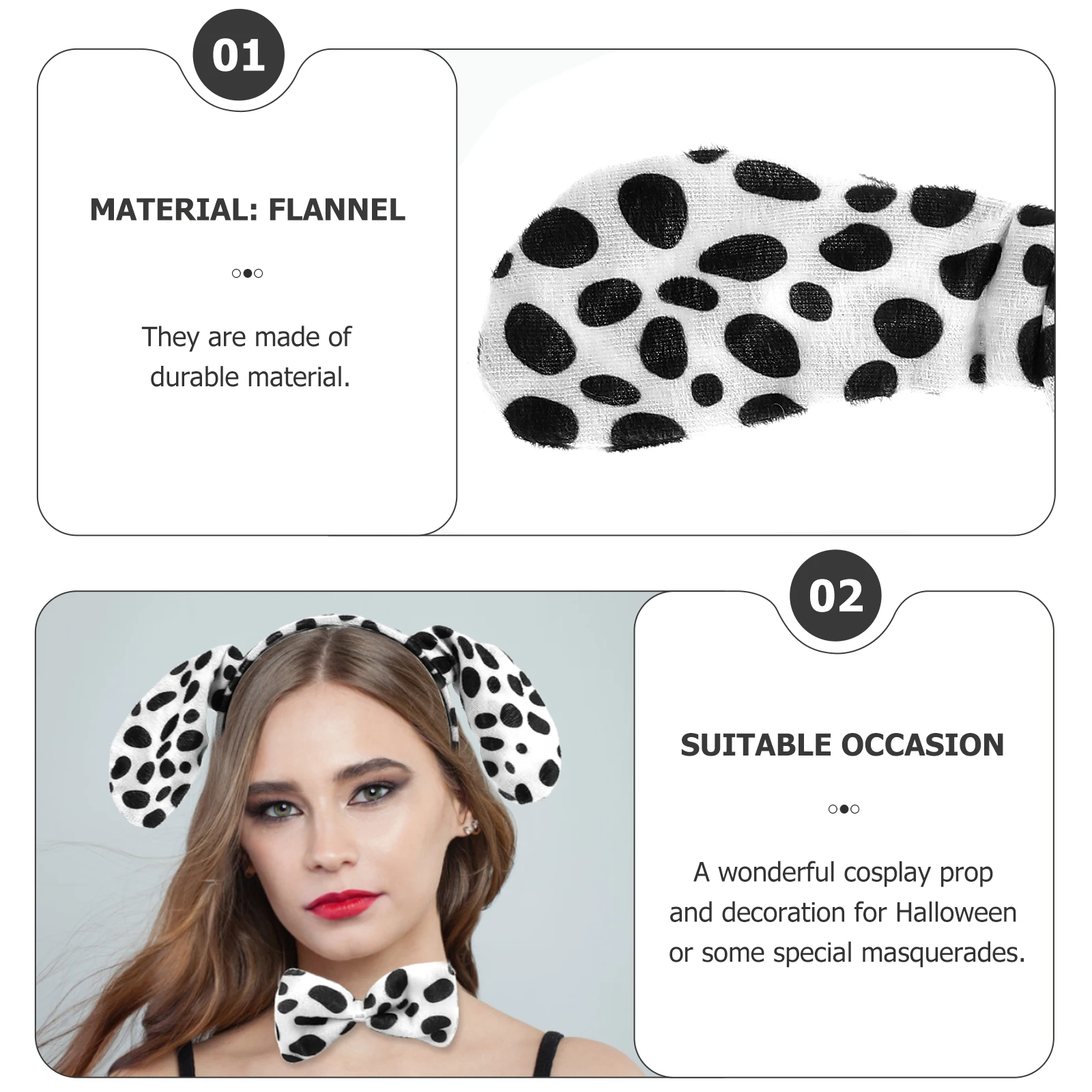 

3 Sets Spotted Dog Costume Accessories Halloween Head Hoops Animal Ears Hair Bands Bow Tie Tail Kids Adult Cosplay Stylish