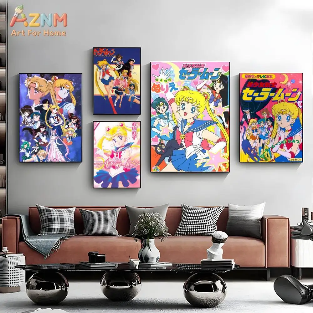 AZNM Sailor Moon - Lienzo decorativo sin marco para pared, póster con estampado de chica anime Kawaii para decoración estética de dormitorio de niñas, regalo