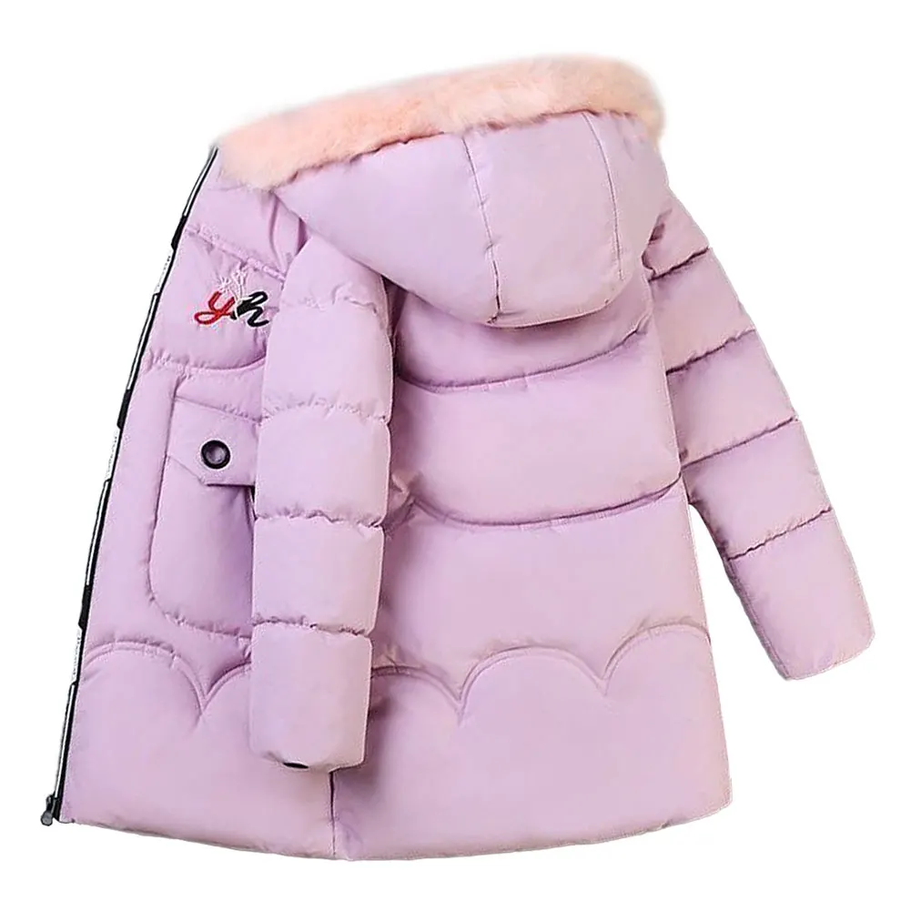 Kids Thick Warm Cotton Jackets,Sweet Padded Long Overcoat,Puffer Warm Parka,Toddler Down Jacket with Fur Hood,Girls Winter Coat