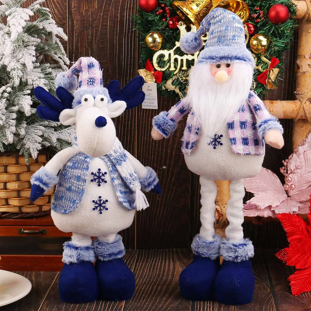 Blaue Weihnachtspuppe, Weihnachtsmann, Schneemann, Elch, Figur Noel 2025, Frohe Weihnachten, Dekoration, Natal, Feliz, Navidad, frohes neues Jahr, Geschenk
