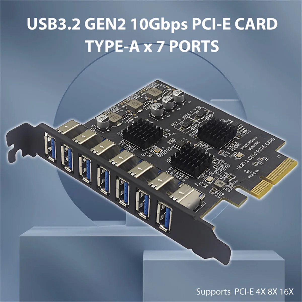 N-A26M USB3.2 GEN2 10Gbps PCIe Expansion Card TYPE-A PCI-E 4X to 7 Ports USB 3.0 Expansion Adapter Card PCI-E Controller Card