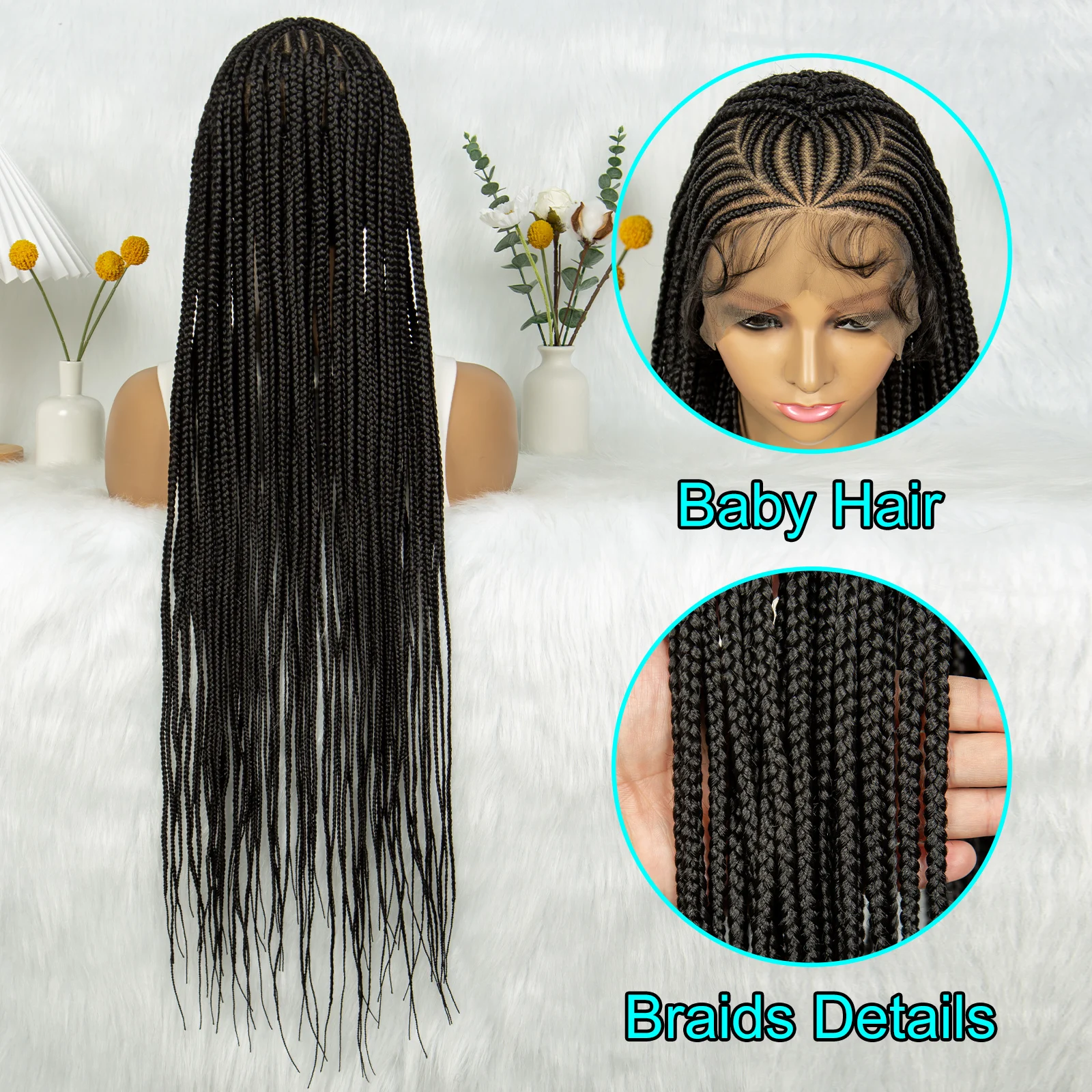 KIMA Synthetic Fulani Full Lace Braided Wig Box Braids Wigs 36 inches Long Braiding Wig for Africa Women