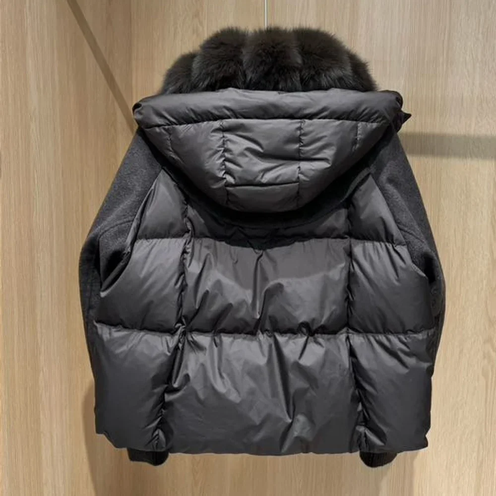 OFTBUY New Winter Warm Cropped Natural Fur Down Cclothing Women Short Duck Down Jacket Real Fox Fur Collar Puffer Coat Female