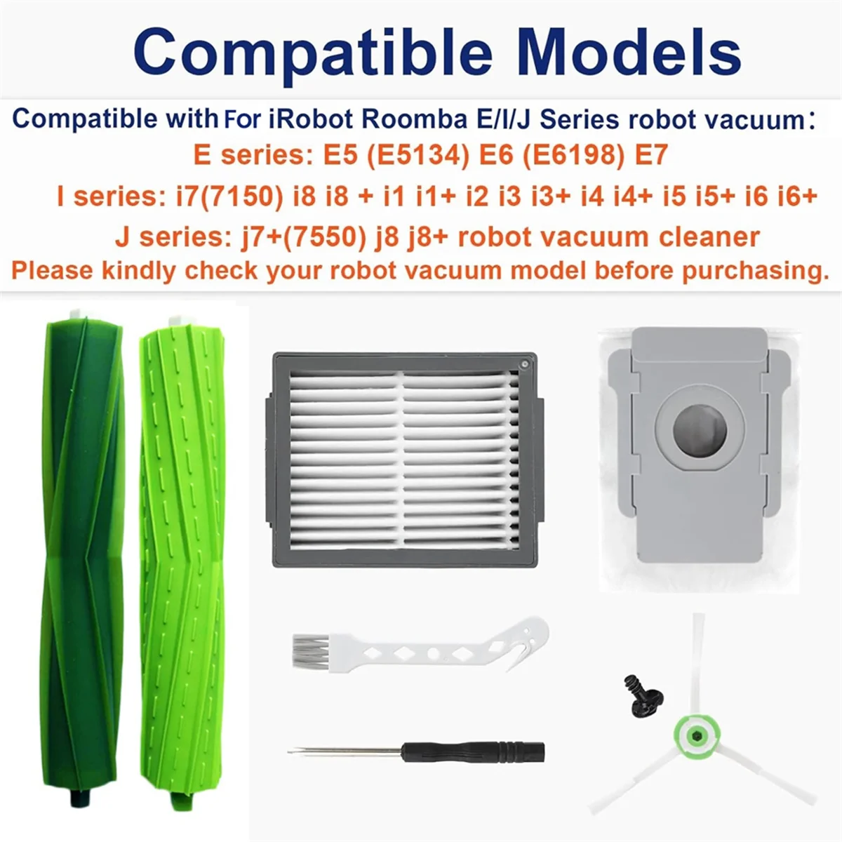 

2025+ Accessories for E/I/J Series Robot Vacuum, Replacement Parts Main Brush, Side Brush, Filter, Dust Bags