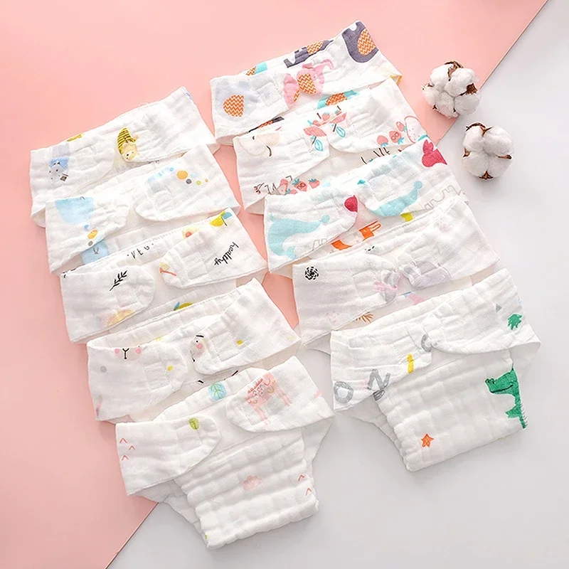 100% cotton 12 layers gauze baby cloth diapers cartoon baby training pants underwear waterproof newborn cloth diapers 5 pieces