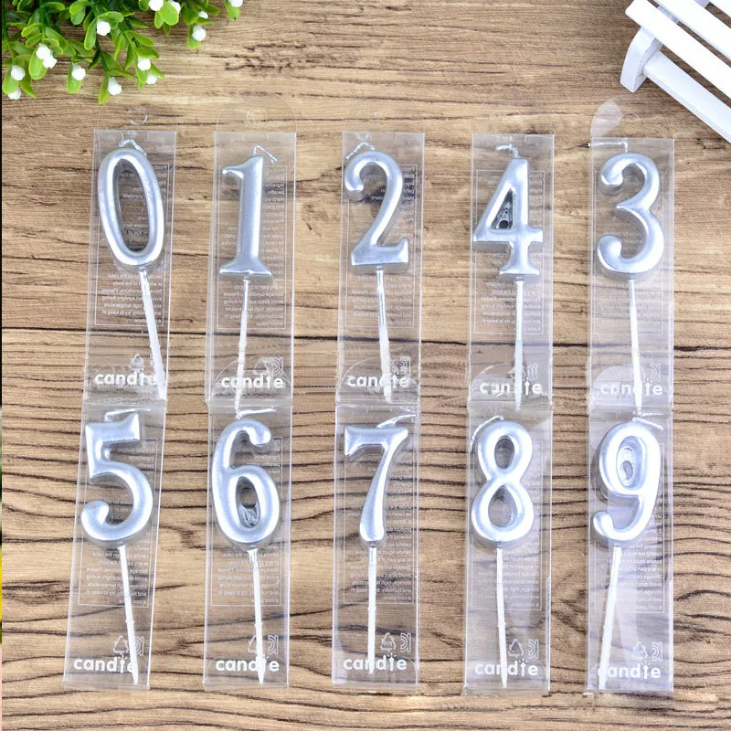 

0-9 Number Cake Decorations Romantic Silver Candles Number Topper for Happy Birthday Cake Decoration Queen Baby Shower Supplies