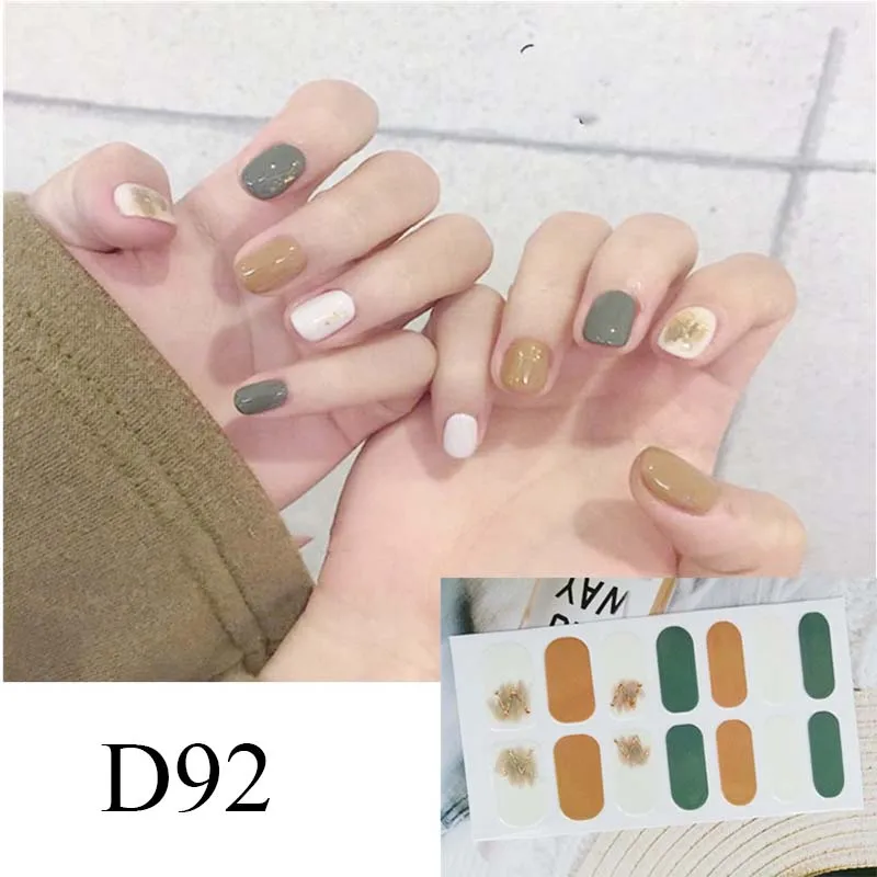 14tips/sheet Nail Polish Strips DIY Waterproof Cute Cartoon Green soil yellow Pattern Nail Wraps Full Cover Nail Polish Stickers