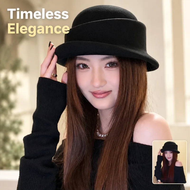 Rolled Brim Black Bucket Topper, Fresh Release, Autumn Winter Wear, Hepburn-esque Vibe, Dome Beret Silhouette, Retro Elegance