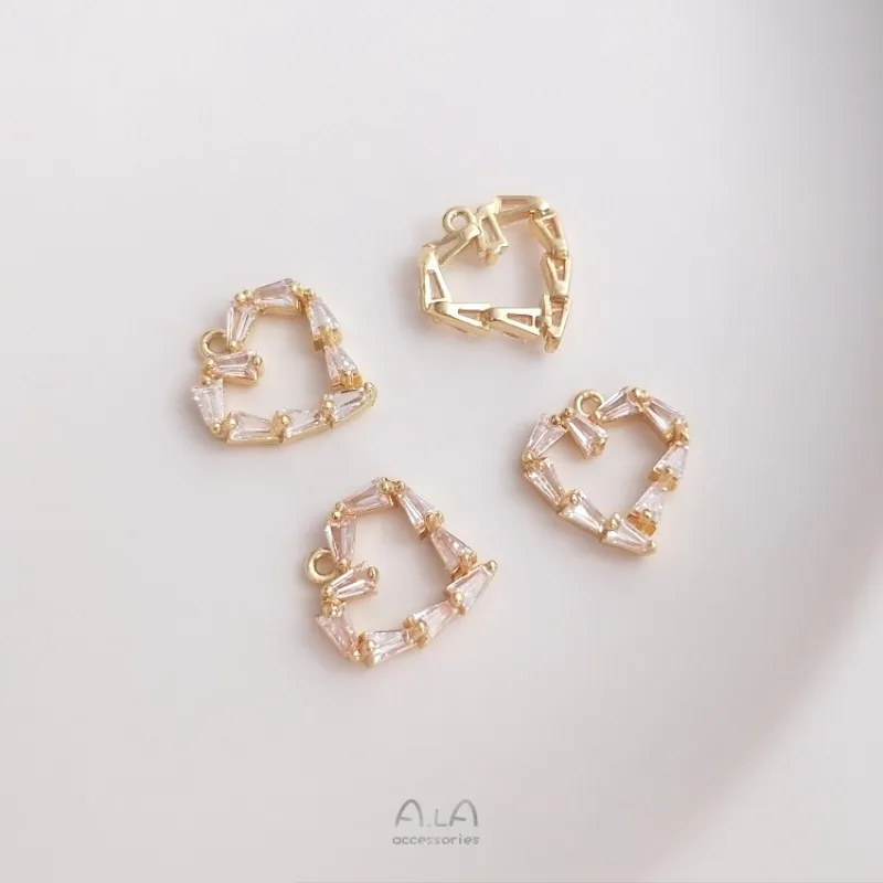 14K Gold-plated T-square Zircon Peach Heart Pendant Heart-shaped Pendant DIY Handmade Bracelet Necklace Collarbone Chain Pendant