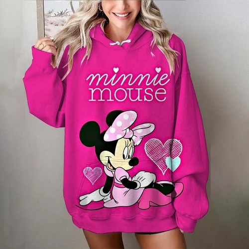 Imagen 2 del producto Sudadera con capucha de Mickey Mouse de Disney para mujer, Sudadera con capucha de manga larga para otoño/invierno, sudadera informal cómoda con estampado de grafiti de neón