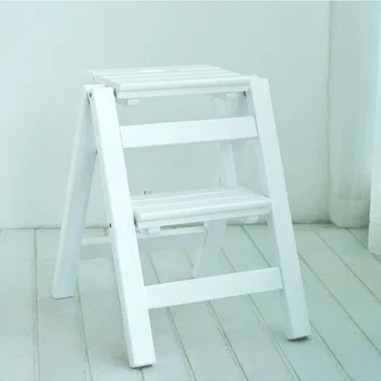 Solid wood folding ladder multi-function household ladder creative indoor climbing two-step small ladder thickening mobile