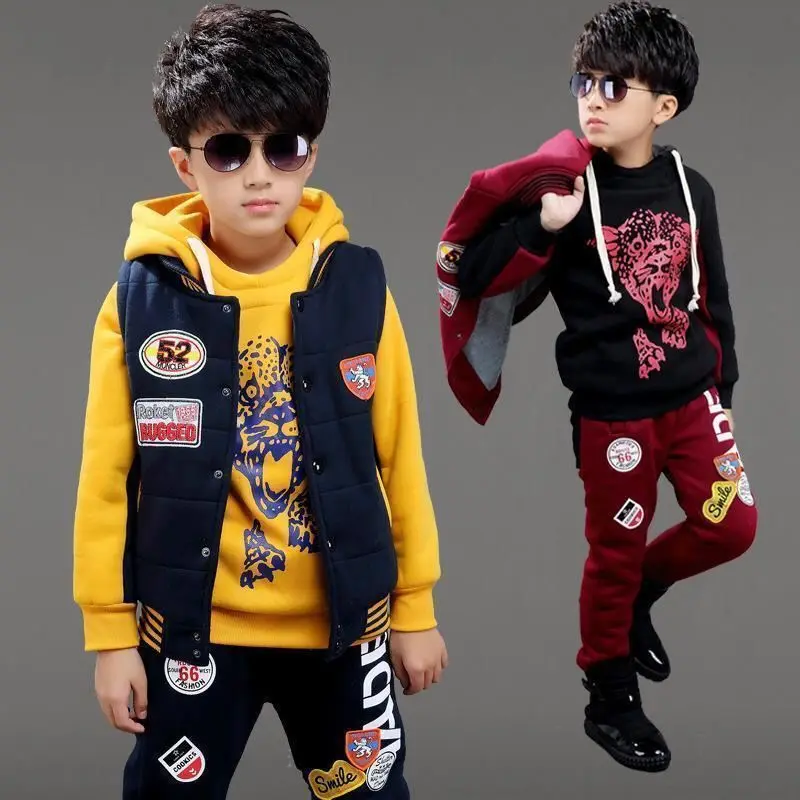 Boys Sweatshirts + Trousers Cotton 2PCS/Set Kids Sport Suits 2023 Elegant Winter Autumn Plus Size Teenagers Children Sets