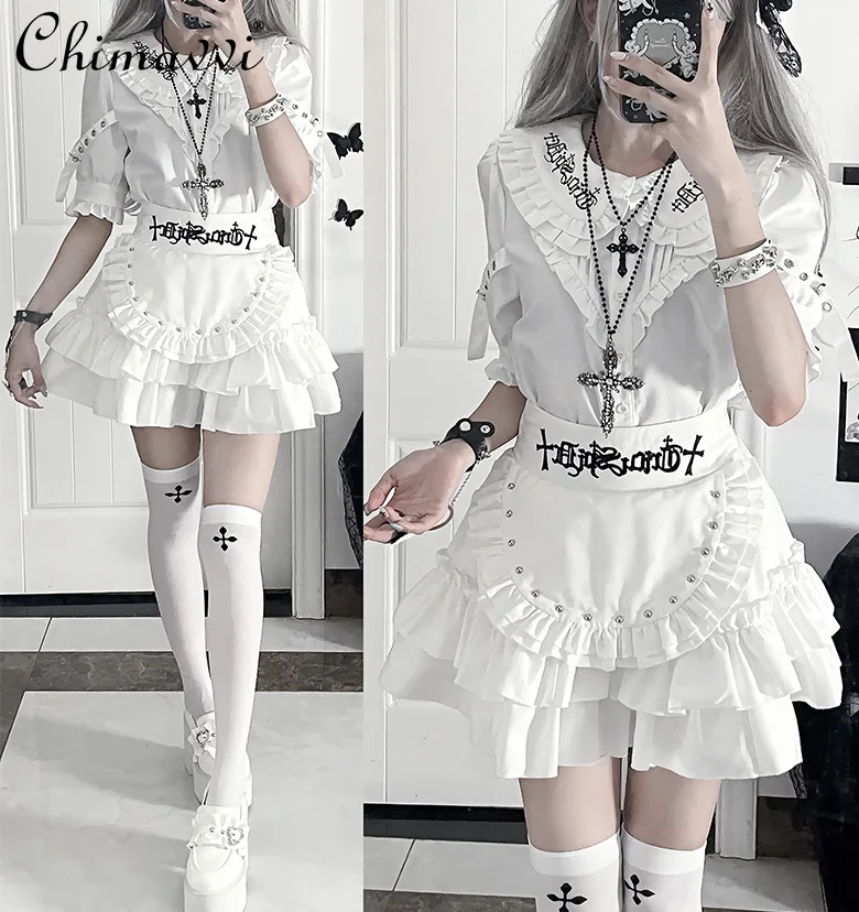 

Original Color Matching Print Japanese Subculture Dark Slim Short-sleeved Shirt Summer New Gothic Short-sleeved Lolita Women Top