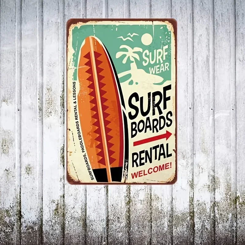 1pc Surf Boards Tin Signs,Surf Wear Rental Welcome Vintage Metal Tin Sign For Men Women,Wall Decor For Bars,Restaurants, Cafes P