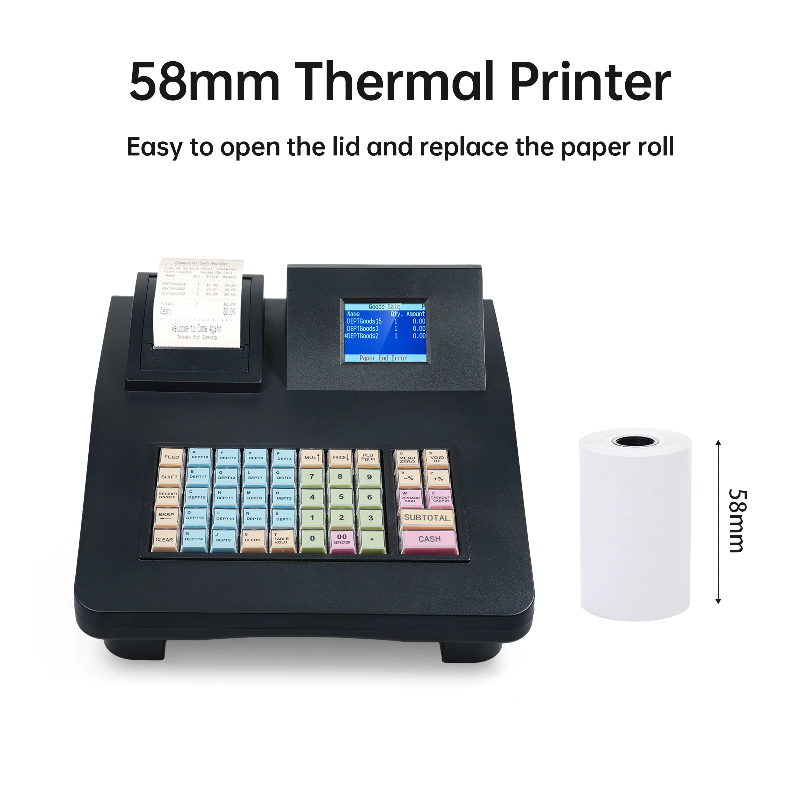 【Sale】48 Keys Electronic Cash Register with Dual Screen Display Simple Program 58mm Thermal Printer Support RS232/USB