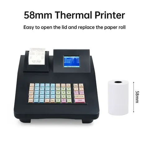 【Sale】48 Keys Electronic Cash Register with Dual Screen Display Simple Program 58mm Thermal Printer Support RS232/USB