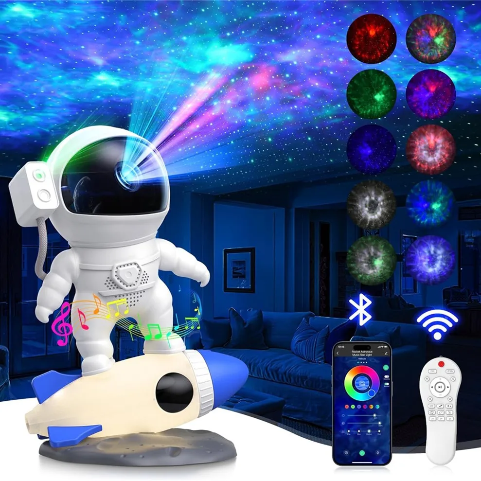 12 Starry Sky Astronaut Projection Lights Rocket Astronaut Galaxy Projection Night Lights Atmosphere Lights Children\'s Bedroom P