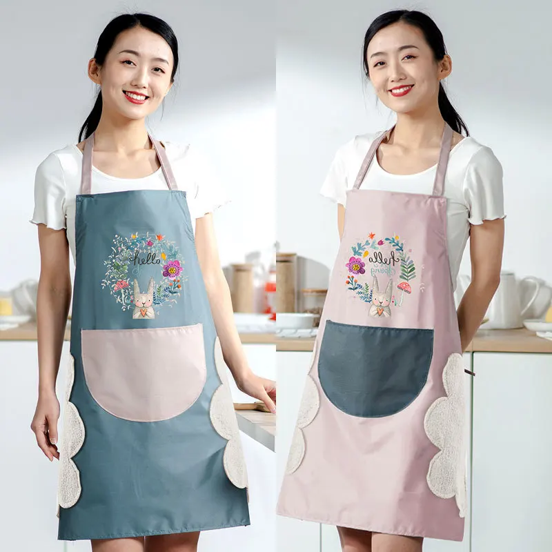 Apron Women's Kitchen Waterproof and Oil-proof Summer Household Can Wipe Hands Cute Fashion New Cooking Work